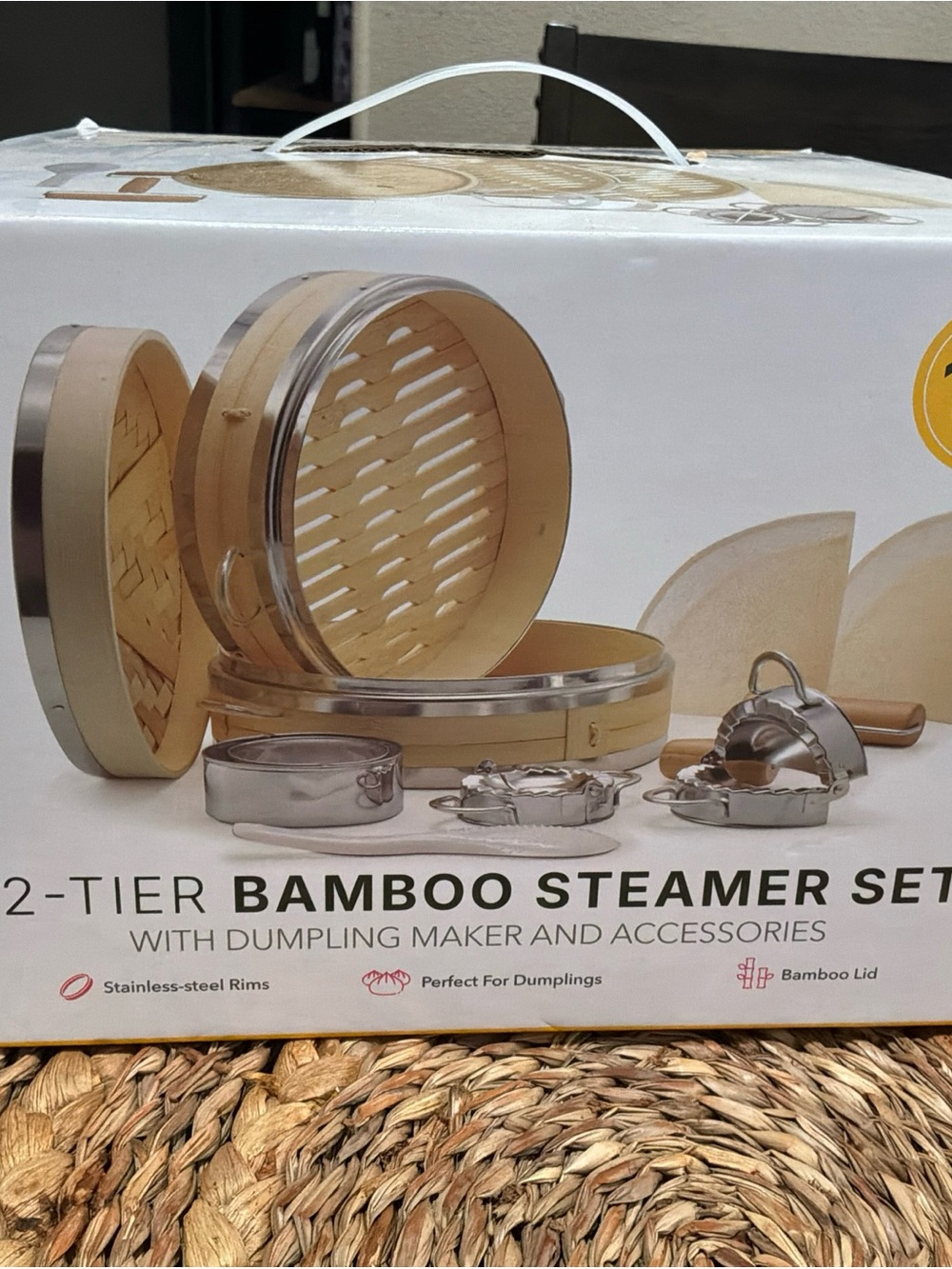 Bamboo 2-Tier Steamer Set with Stainless Steel Rims - Natural